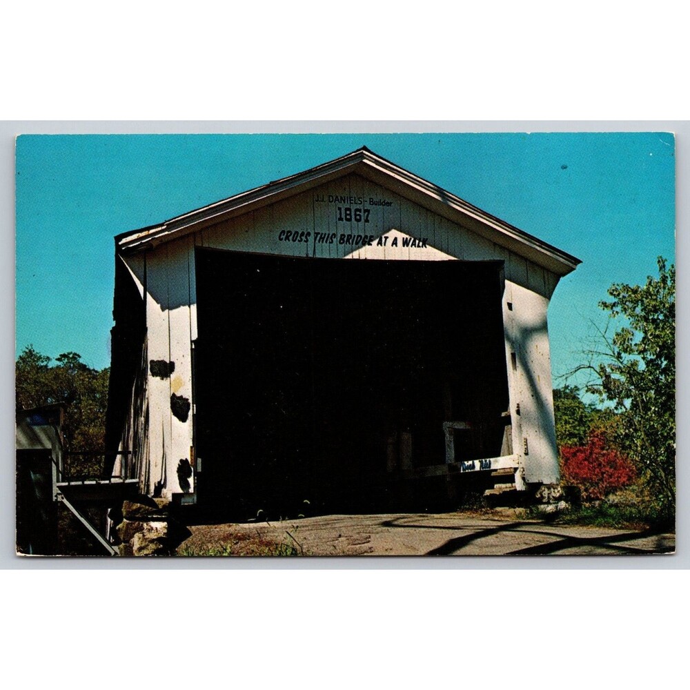 Postcard Indiana Mansfield Covered Bridge Big Raccoon Creek c1980s IN Vintage